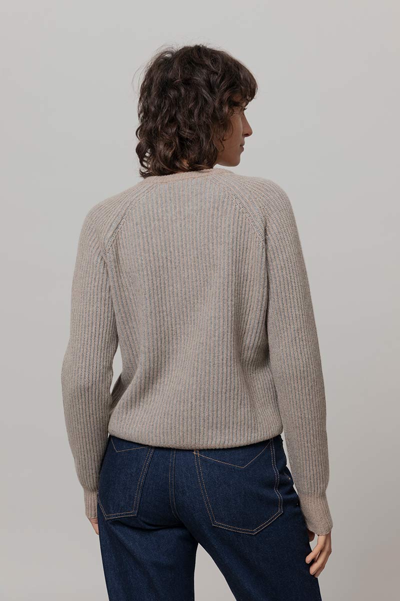 Maglione Cashmere Donna Cropped Emilia  - Rifò Lab Moda circolare made in Italy
Beige-Grigio