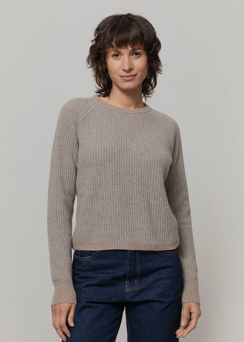 Maglione Cashmere Donna Cropped Emilia  - Rifò Lab Moda circolare made in Italy
Beige-Grigio