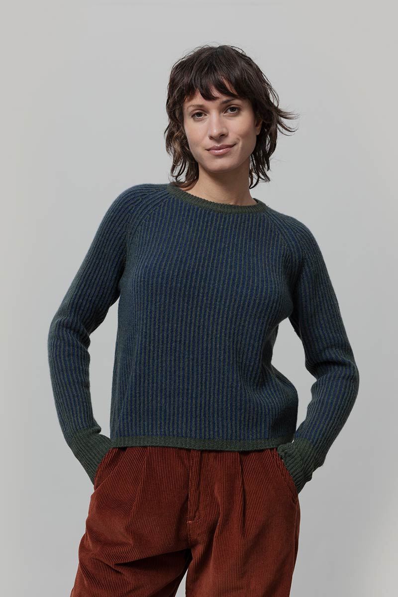 Maglione Cashmere Donna Cropped Emilia  - Rifò Lab Moda circolare made in Italy
Blu Verde