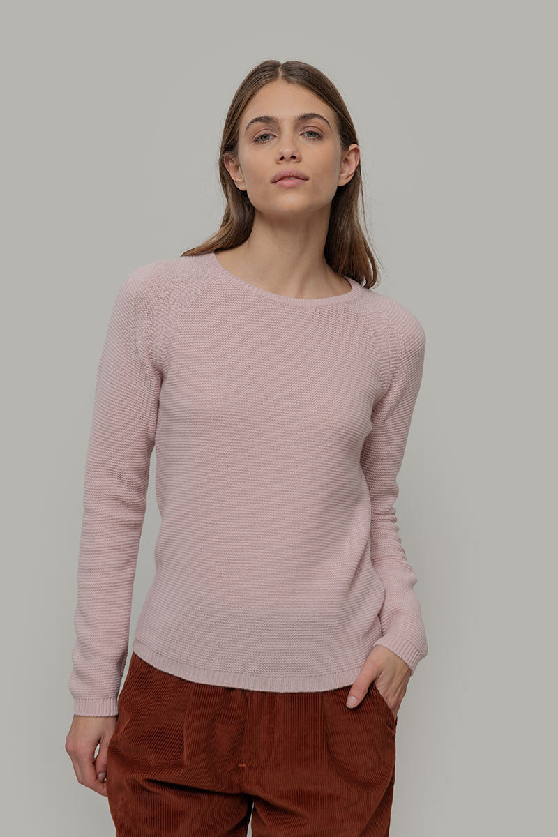 Maglia Girocollo Donna Cashmere Rigenerato Giulietta Rosa - Rifò Lab Moda circolare made in Italy