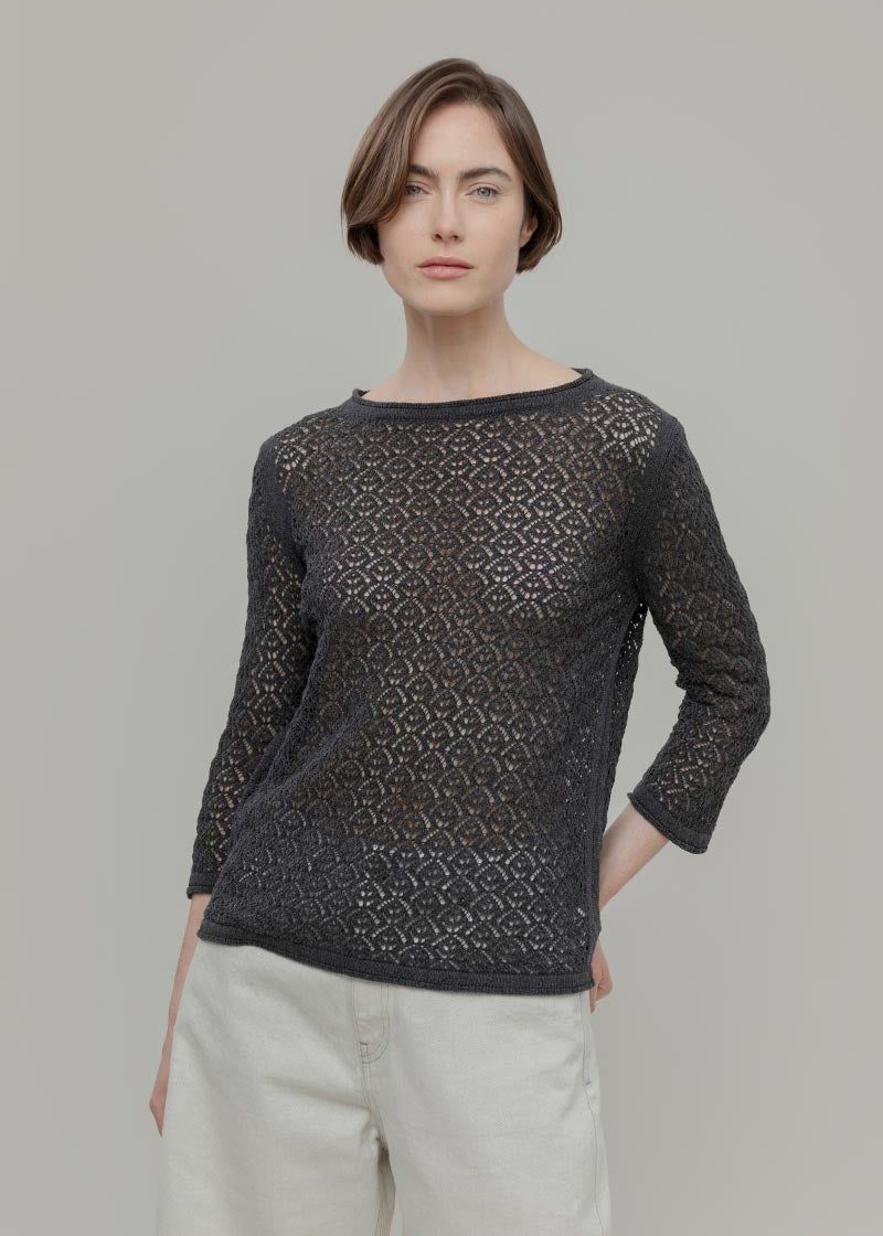 Maglia Traforata Donna Maglia Cotone Crochet Carmen - Rifò Lab Moda circolare made in Italy