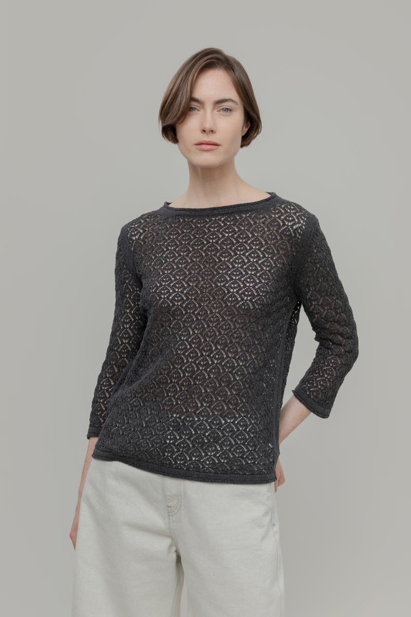 Maglia Traforata Donna Maglia Cotone Crochet Carmen - Rifò Lab Moda circolare made in Italy