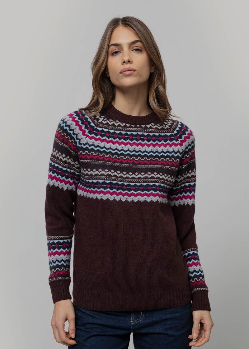 Maglione Lana Donna Stile Norvegese Fantasia Jacquard Marina - Rifò Lab Moda circolare made in Italy