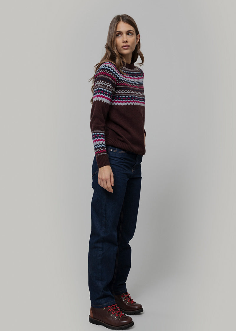 Maglione Lana Donna Stile Norvegese Fantasia Jacquard Marina - Rifò Lab Moda circolare made in Italy