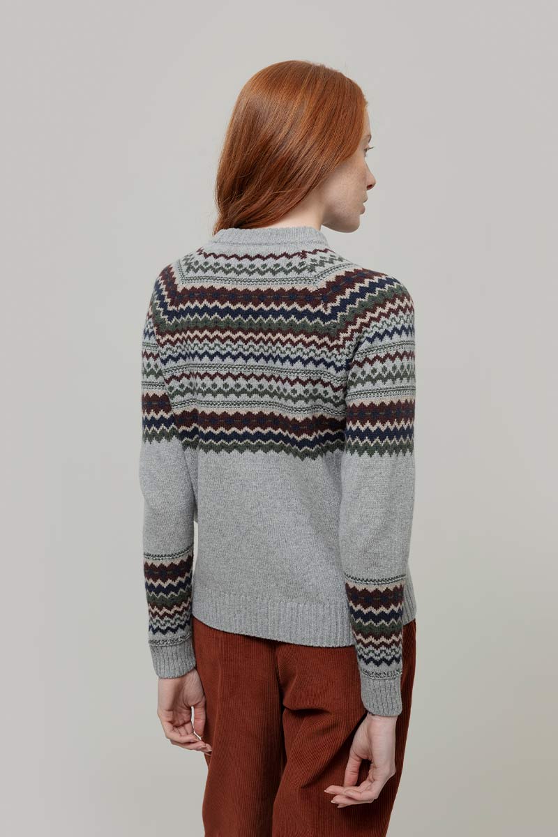 Maglione Lana Donna Stile Norvegese Fantasia Jacquard Marina - Rifò Lab Moda circolare made in Italy