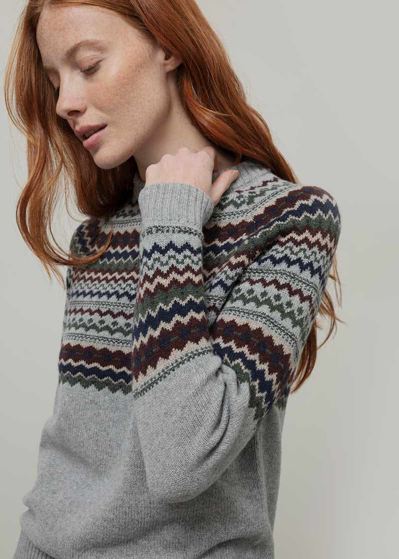 Maglione Lana Donna Stile Norvegese Fantasia Jacquard Marina - Rifò Lab Moda circolare made in Italy