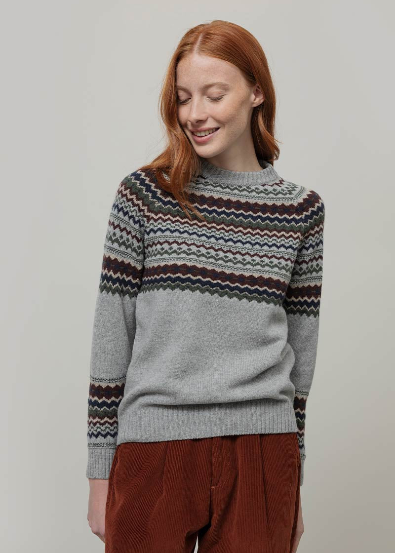 Maglione Lana Donna Stile Norvegese Fantasia Jacquard Marina - Rifò Lab Moda circolare made in Italy