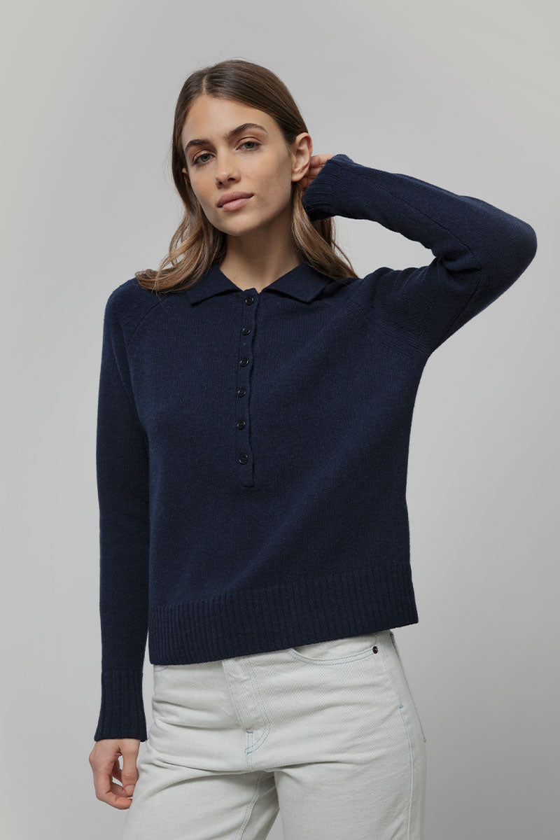 Maglione Polo Donna Lana con Bottoni Demetra - Rifò Lab Moda circolare made in Italy