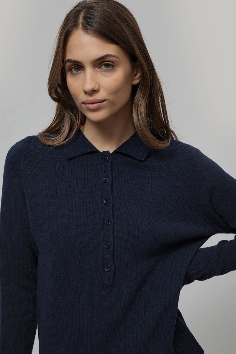 Maglione Polo Donna Lana con Bottoni Demetra - Rifò Lab Moda circolare made in Italy