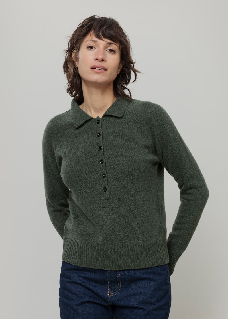 Maglione Polo Donna Lana con Bottoni Demetra - Rifò Lab Moda circolare made in Italy