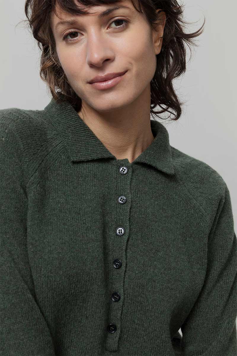 Maglione Polo Donna Lana con Bottoni Demetra - Rifò Lab Moda circolare made in Italy