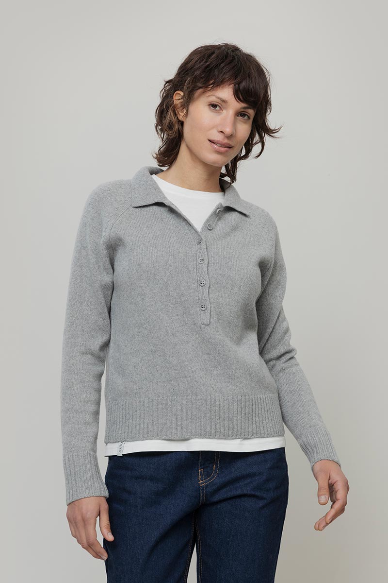 Maglione Polo Donna Lana con Bottoni Demetra - Rifò Lab Moda circolare made in Italy