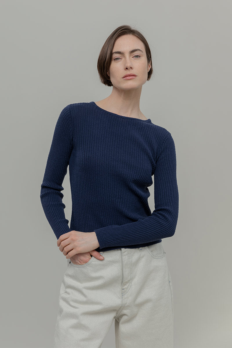 Maglia Seta Donna Nausicaa - Maglia scollo a barca con fiocco donna seta rigenerata - Rifò moda circolare made in Italy