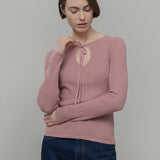 Maglia Seta Donna Nausicaa - Maglia scollo a barca con fiocco donna seta rigenerata - Rifò moda circolare made in Italy