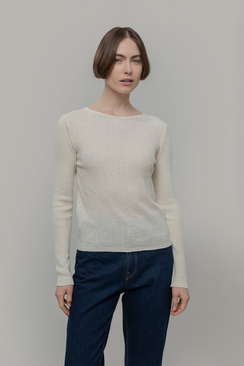 Maglia Seta Donna Nausicaa - Maglia scollo a barca con fiocco donna seta rigenerata - Rifò moda circolare made in Italy