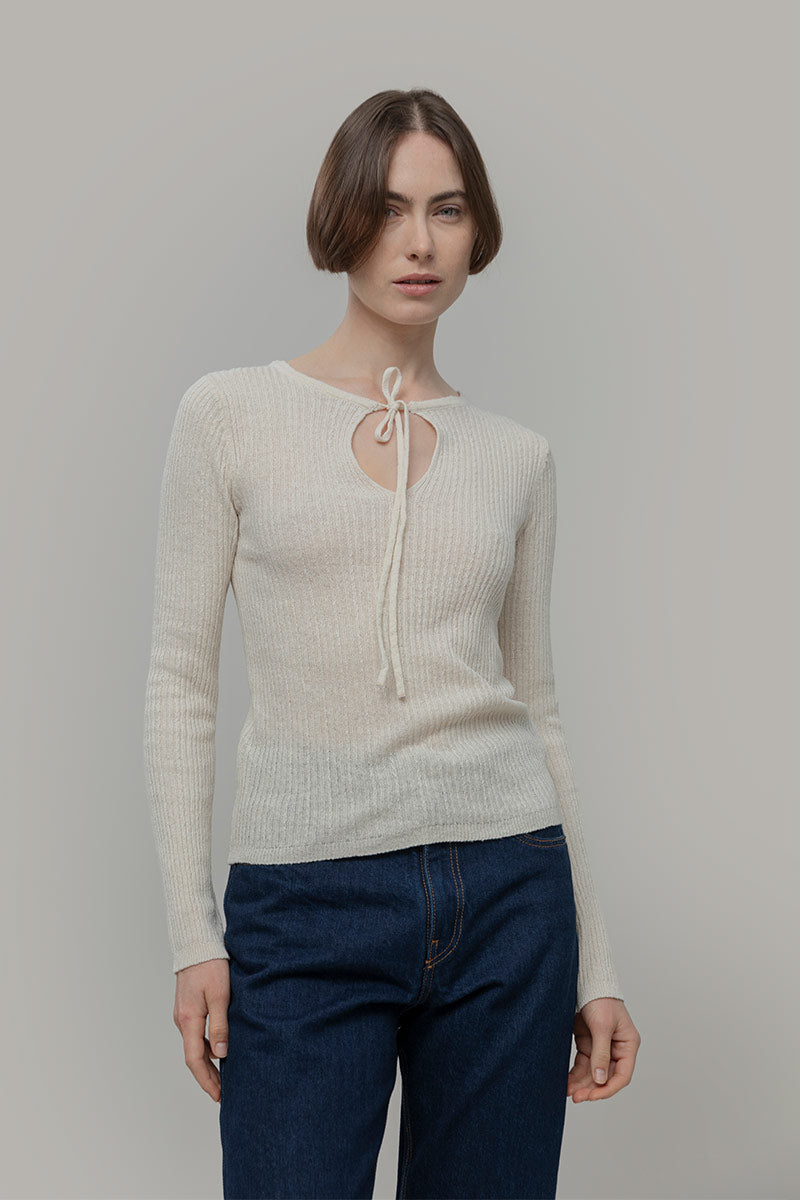 Maglia Seta Donna Nausicaa - Maglia scollo a barca con fiocco donna seta rigenerata - Rifò moda circolare made in Italy