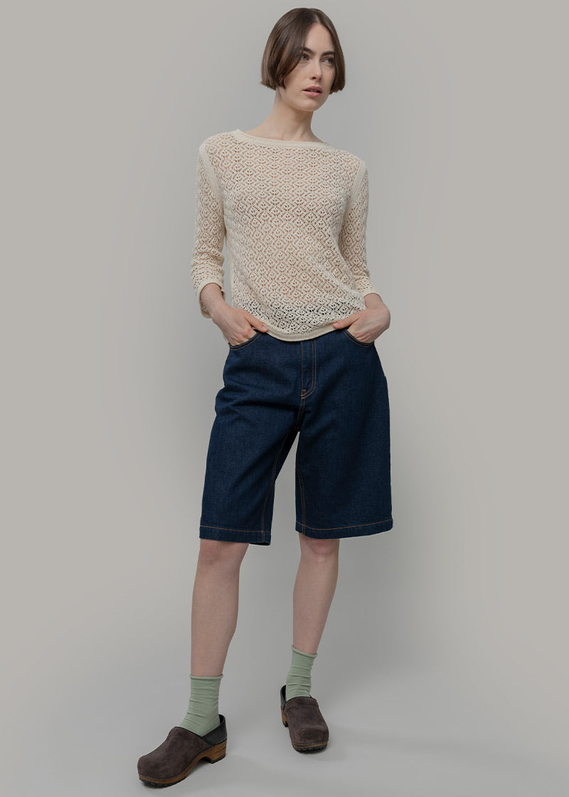 Maglia Traforata Donna Maglia Cotone Crochet Carmen - Rifò Lab Moda circolare made in Italy