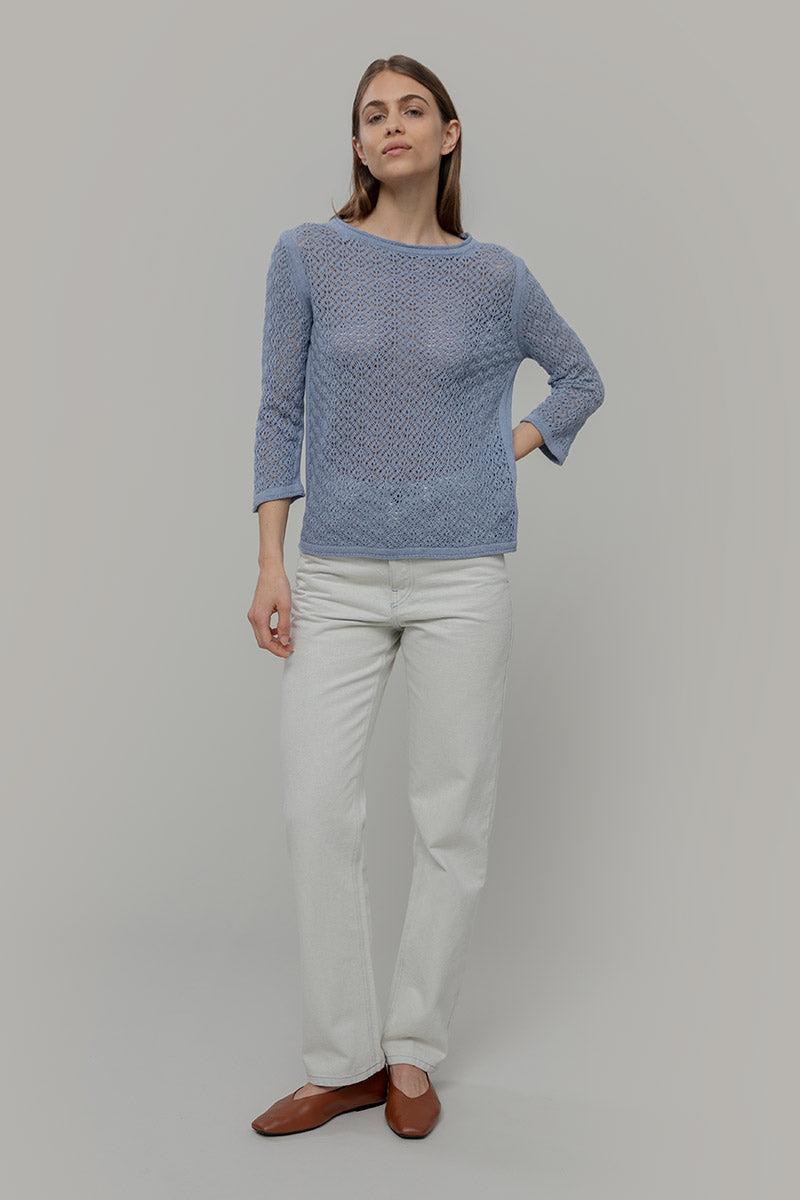 Maglia Traforata Donna Maglia Cotone Crochet Carmen - Rifò Lab Moda circolare made in Italy