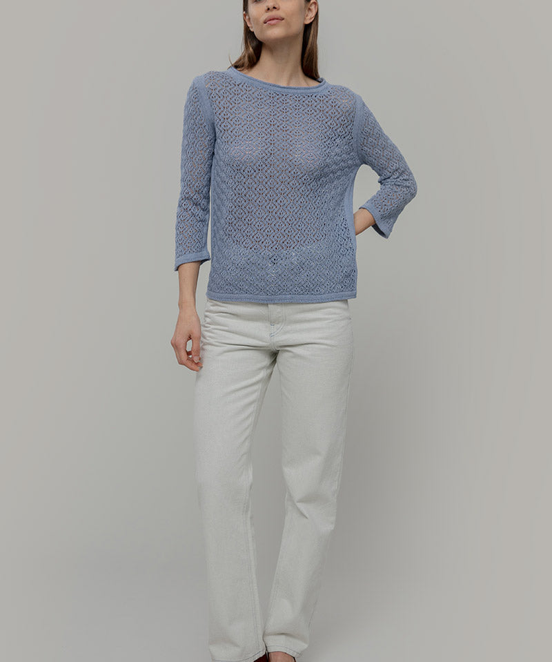 Maglia Traforata Donna Maglia Cotone Crochet Carmen - Rifò Lab Moda circolare made in Italy