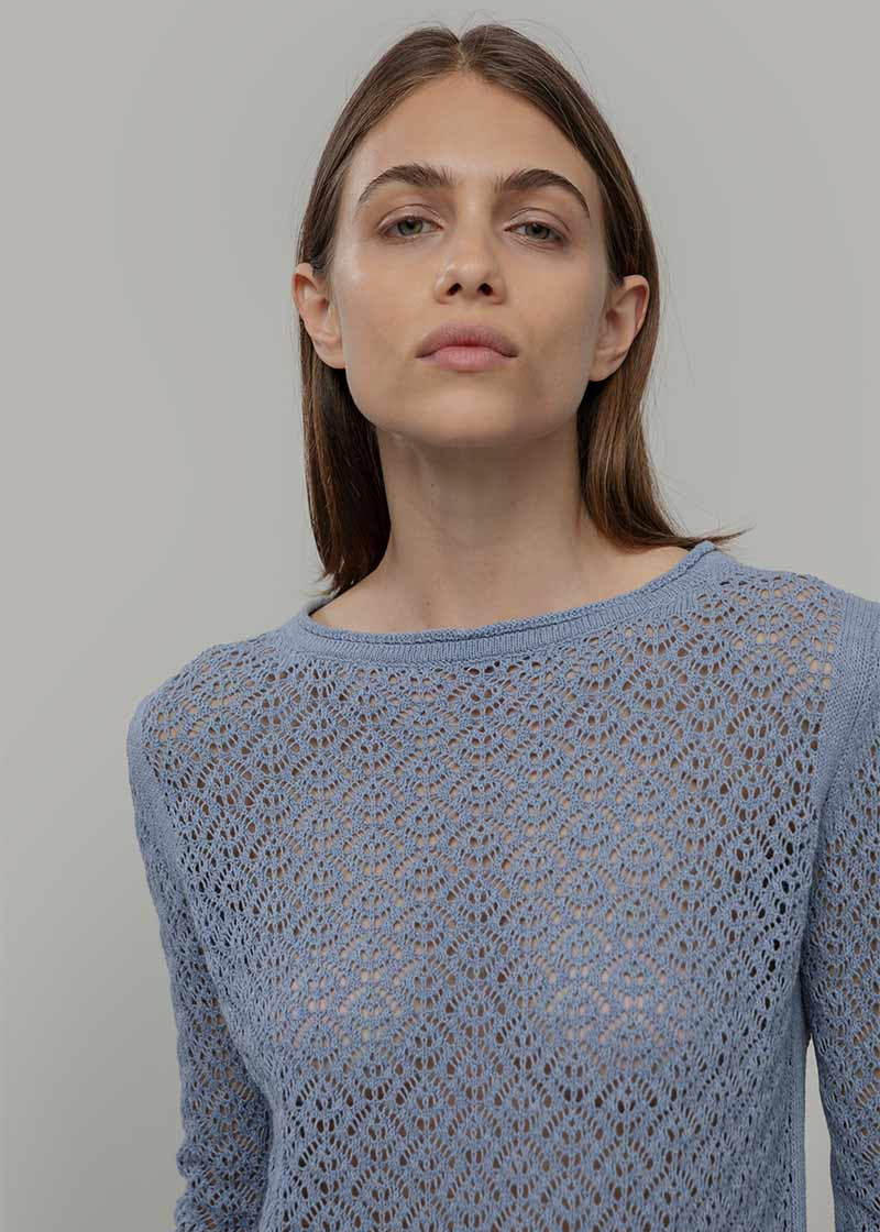 Maglia Traforata Donna Maglia Cotone Crochet Carmen - Rifò Lab Moda circolare made in Italy