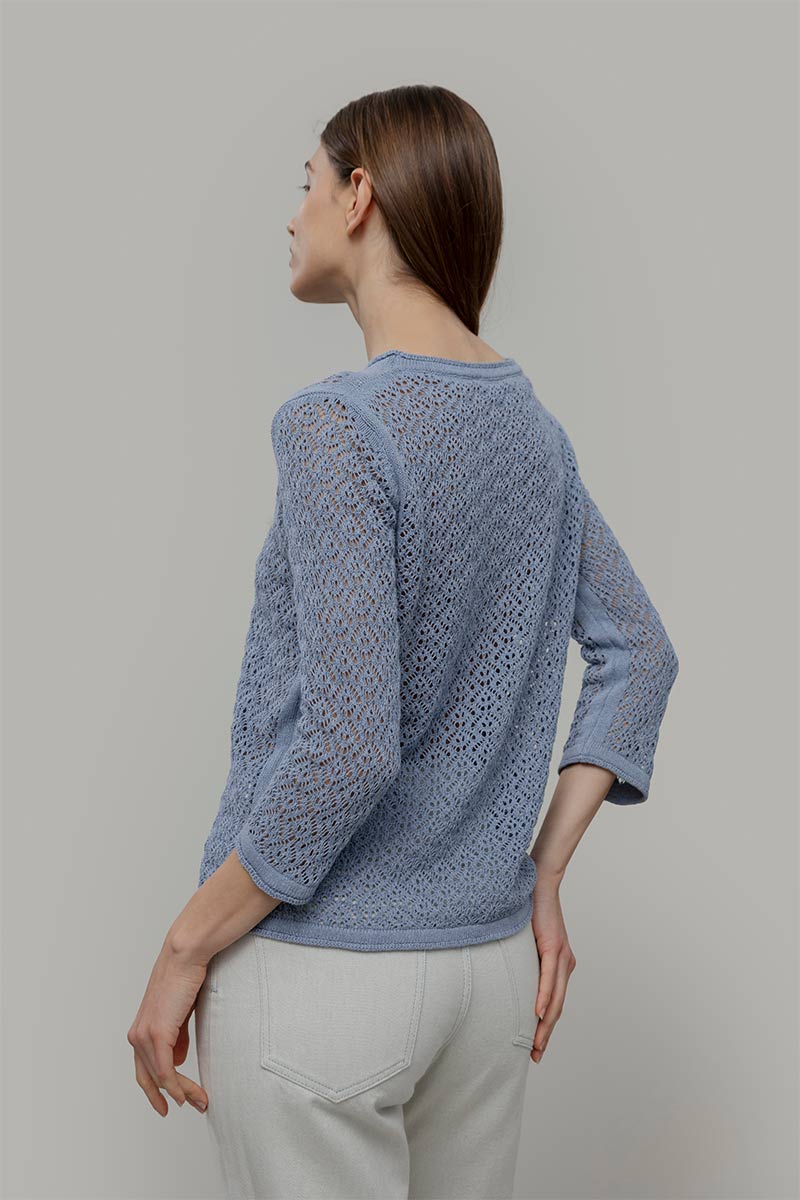 Maglia Traforata Donna Maglia Cotone Crochet Carmen - Rifò Lab Moda circolare made in Italy