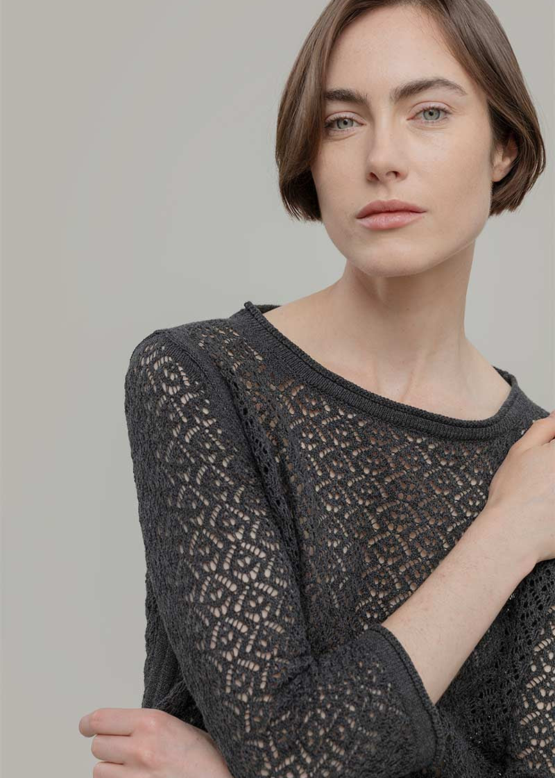 Maglia Traforata Donna Maglia Cotone Crochet Carmen - Rifò Lab Moda circolare made in Italy