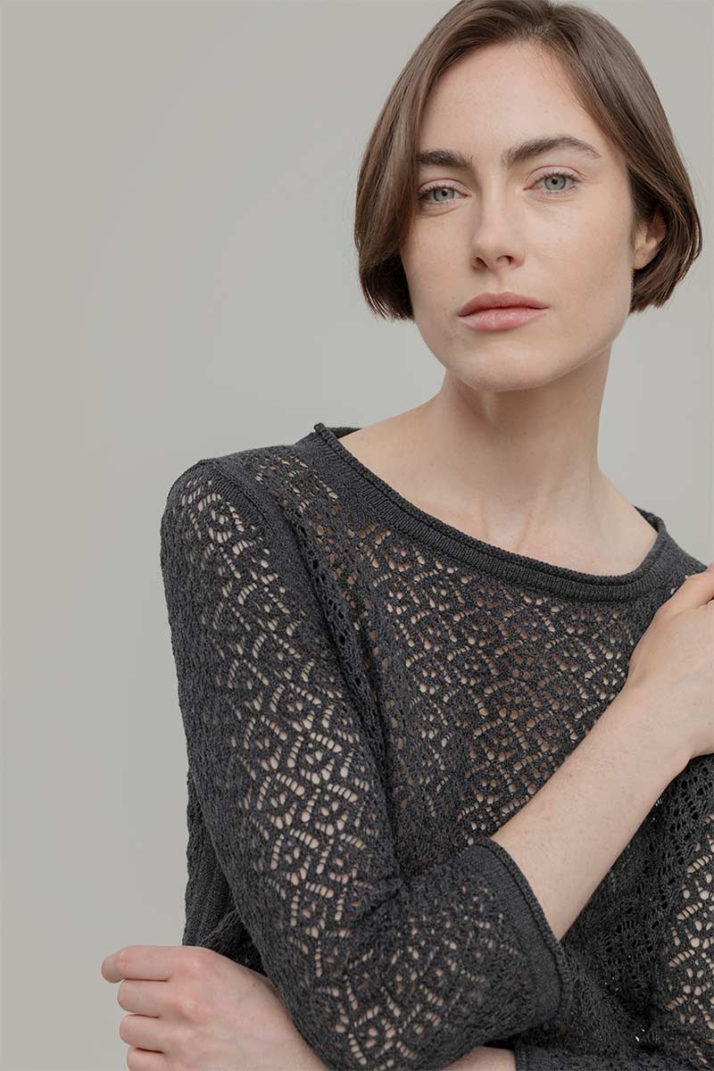 Maglia Traforata Donna Maglia Cotone Crochet Carmen - Rifò Lab Moda circolare made in Italy