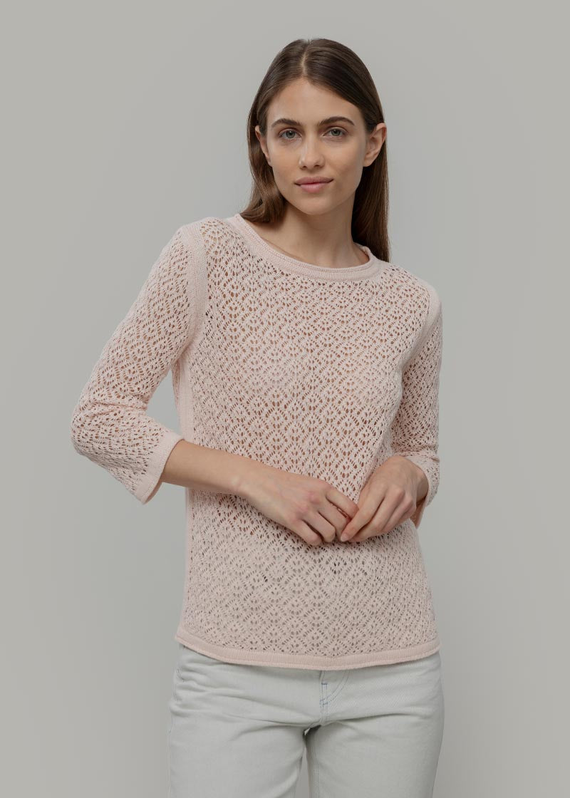 Maglia Traforata Donna Maglia Cotone Crochet Carmen - Rifò Lab Moda circolare made in Italy