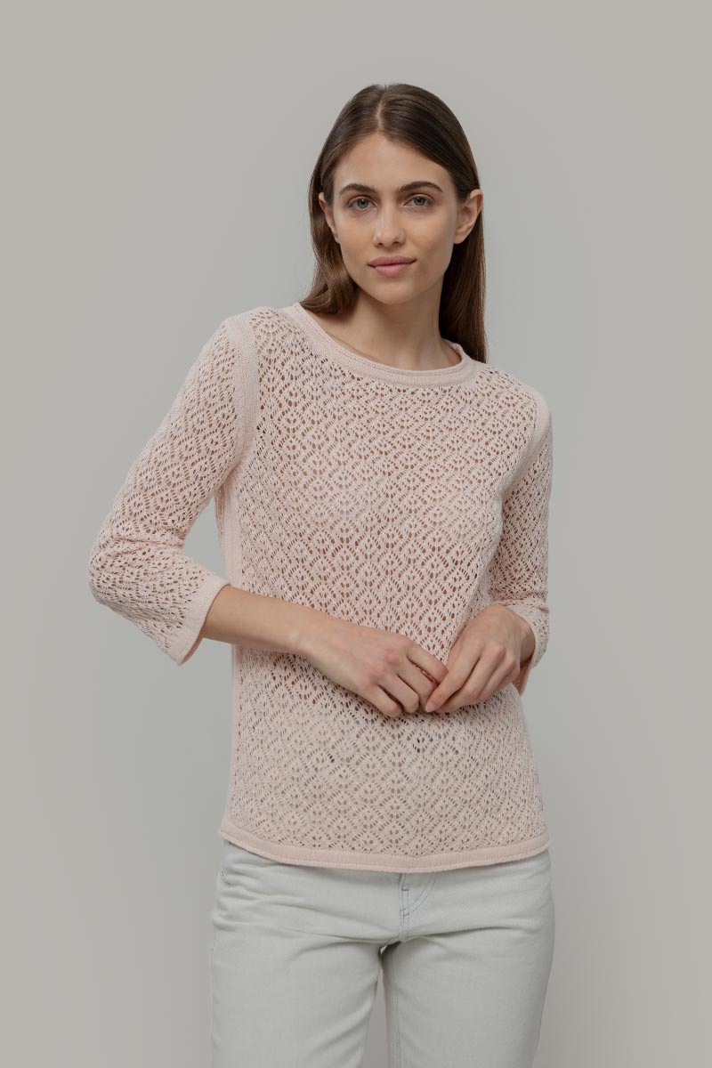 Maglia Traforata Donna Maglia Cotone Crochet Carmen - Rifò Lab Moda circolare made in Italy