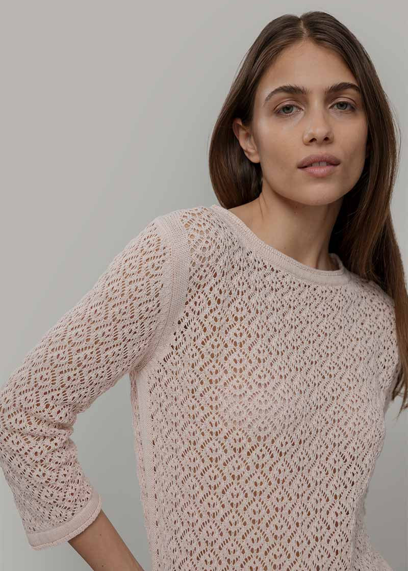 Maglia Traforata Donna Maglia Cotone Crochet Carmen - Rifò Lab Moda circolare made in Italy