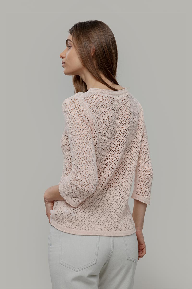 Maglia Traforata Donna Maglia Cotone Crochet Carmen - Rifò Lab Moda circolare made in Italy