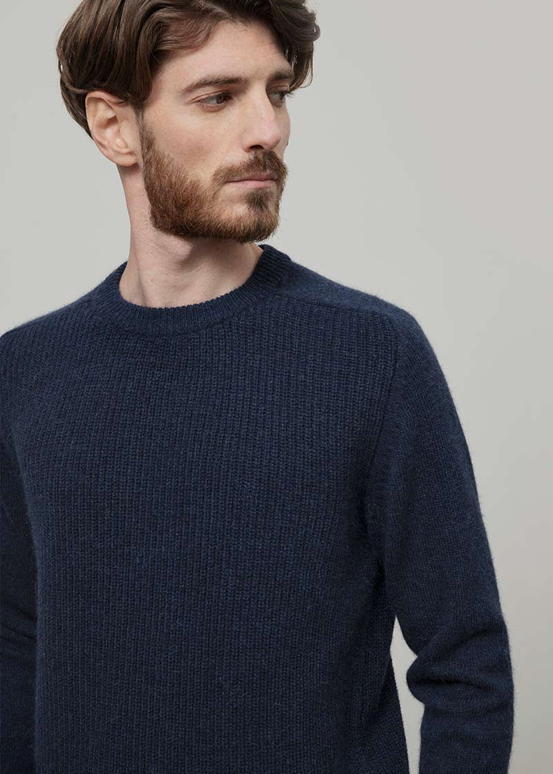 Maglione Uomo Alpaca Riciclata Blu Silvano - Rifò Lab Moda circolare made in Italy