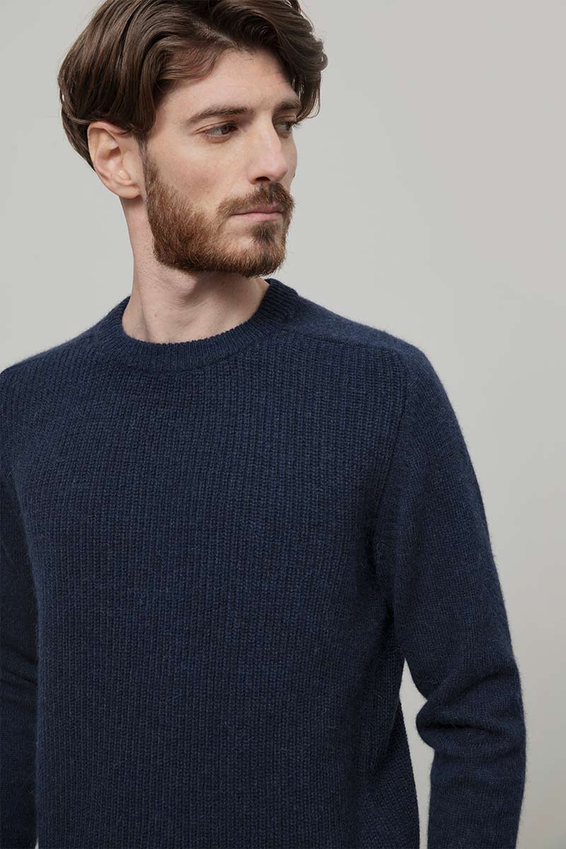 Maglione Uomo Alpaca Riciclata Blu Silvano - Rifò Lab Moda circolare made in Italy