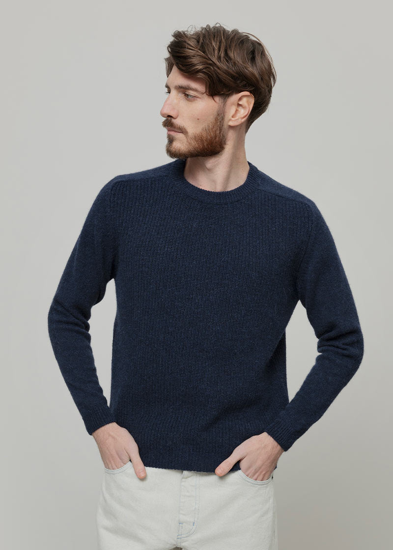 Maglione Uomo Alpaca Riciclata Blu Silvano - Rifò Lab Moda circolare made in Italy