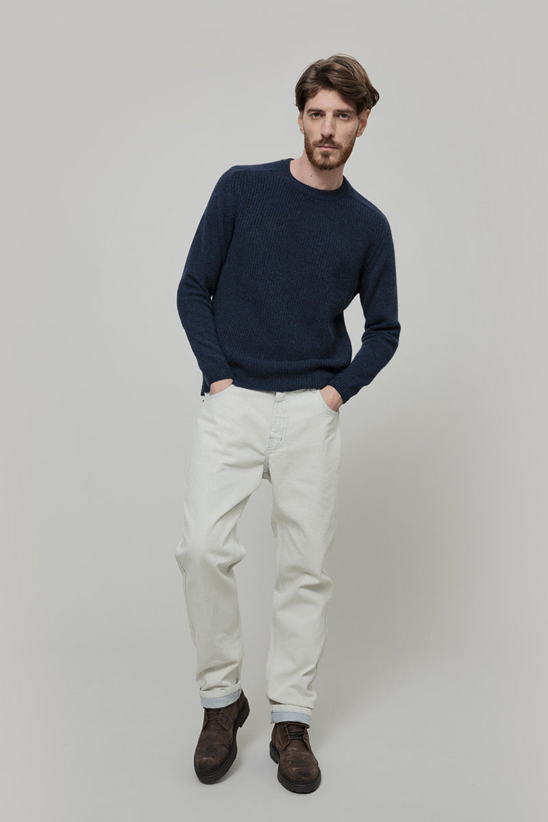 Maglione Uomo Alpaca Riciclata Blu Silvano - Rifò Lab Moda circolare made in Italy