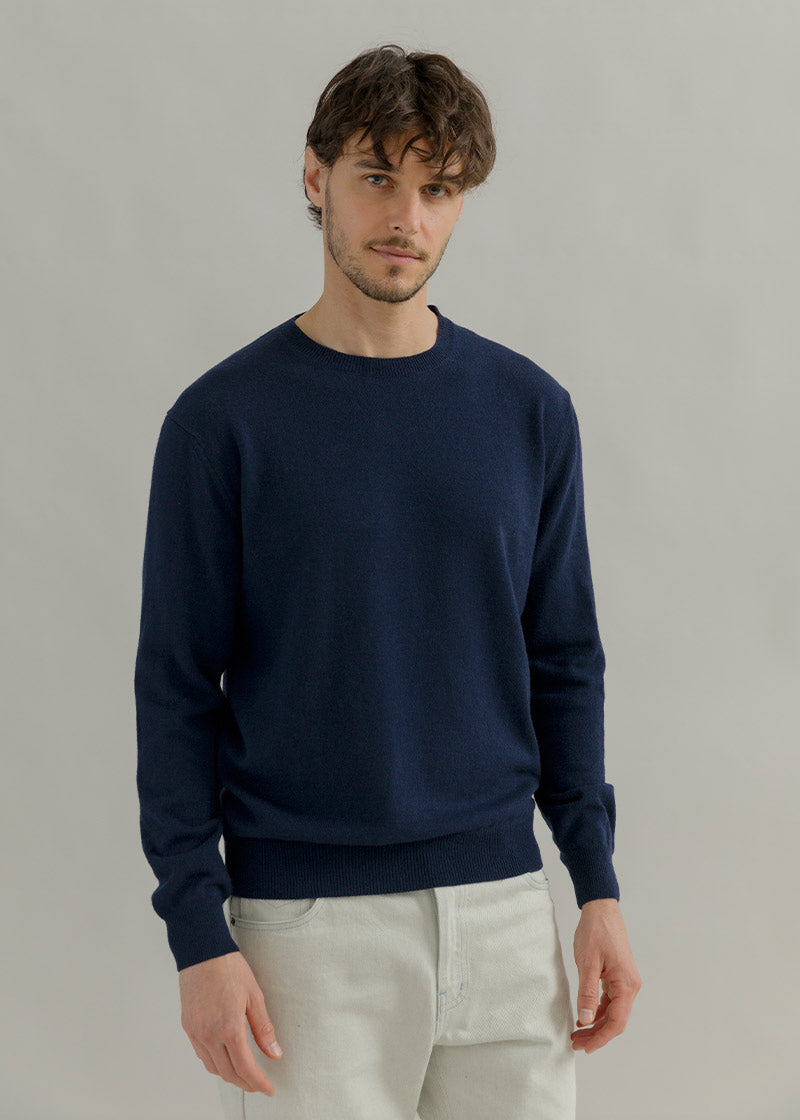 Maglia Girocollo Cashmere Rigenerato Uomo Blu - Rifò