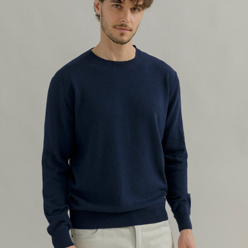 Maglia Girocollo Cashmere Rigenerato Uomo Blu - Rifò