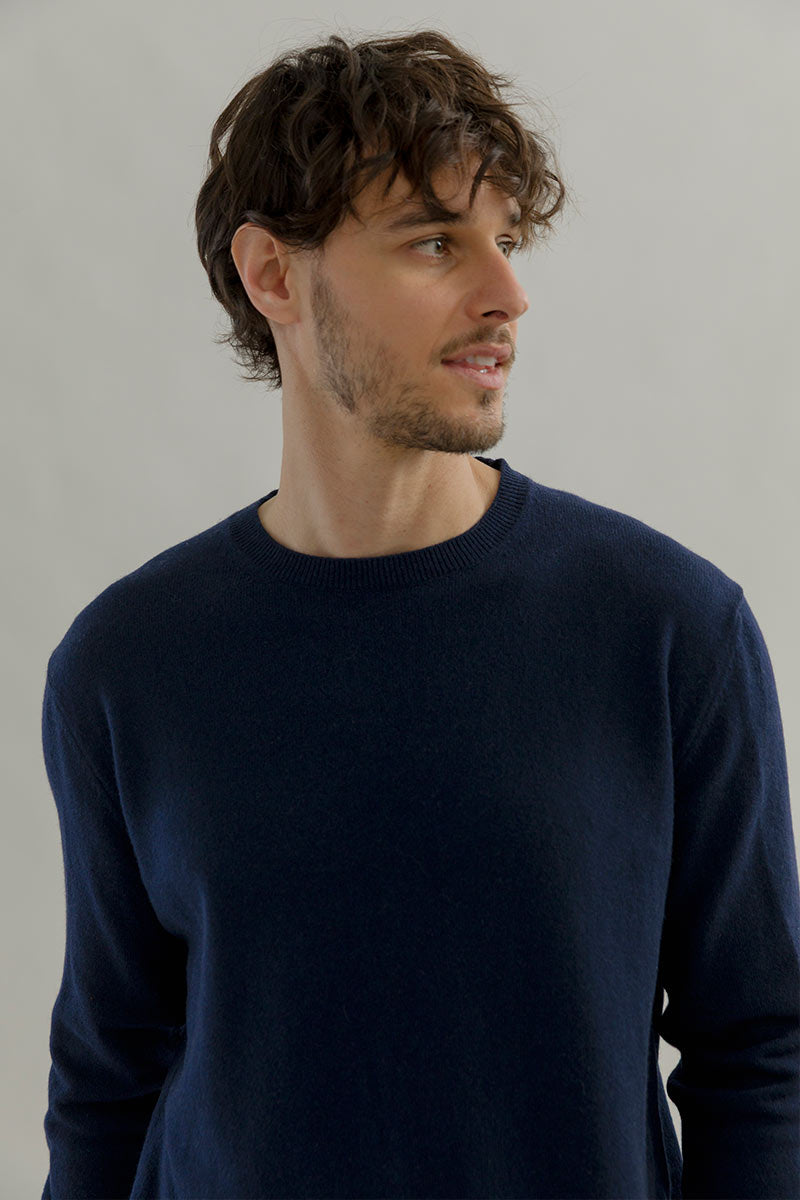 Maglia Girocollo Cashmere Rigenerato Uomo Blu - Rifò