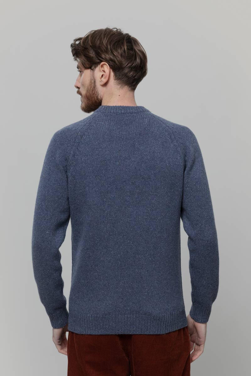 Maglia Cashmere Uomo Donegal Girocollo Blu Biagio - Rifò Lab Moda circolare made in Italy