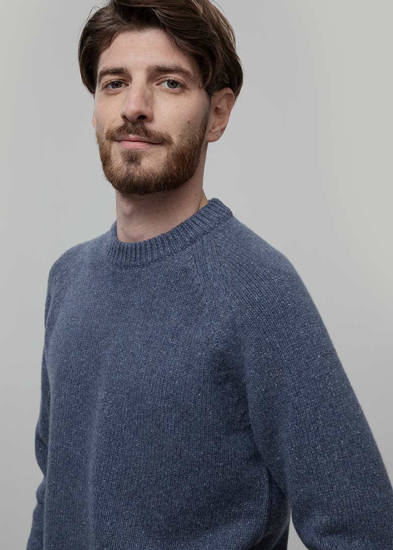 Maglia Cashmere Uomo Donegal Girocollo Blu Biagio - Rifò Lab Moda circolare made in Italy