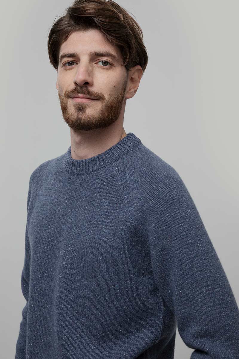 Maglia Cashmere Uomo Donegal Girocollo Blu Biagio - Rifò Lab Moda circolare made in Italy