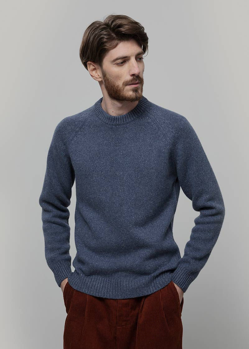 Maglia Cashmere Uomo Donegal Girocollo Blu Biagio - Rifò Lab Moda circolare made in Italy