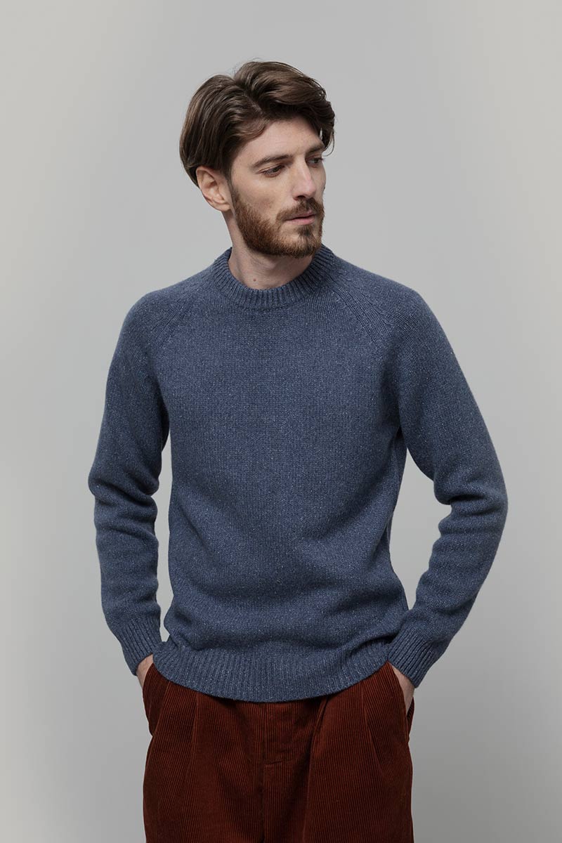 Maglia Cashmere Uomo Donegal Girocollo Blu Biagio - Rifò Lab Moda circolare made in Italy