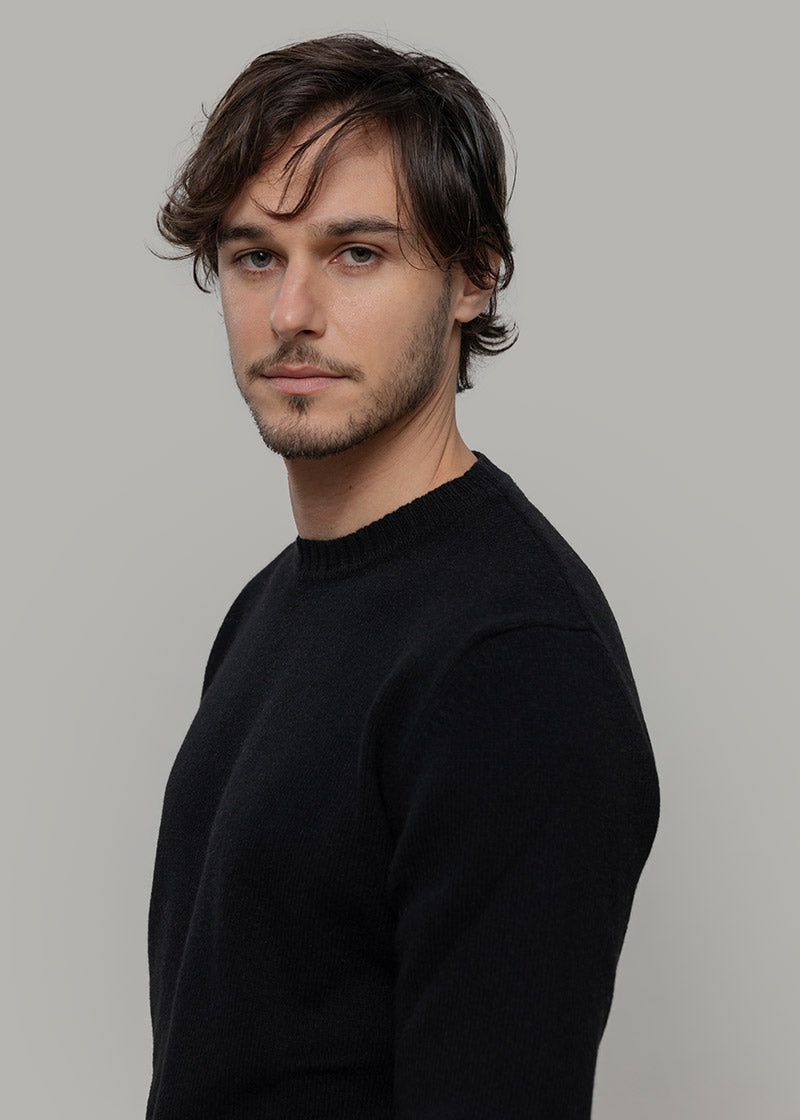 Nero Ardesia | Maglione uomo paricollo cashmere rigenerato