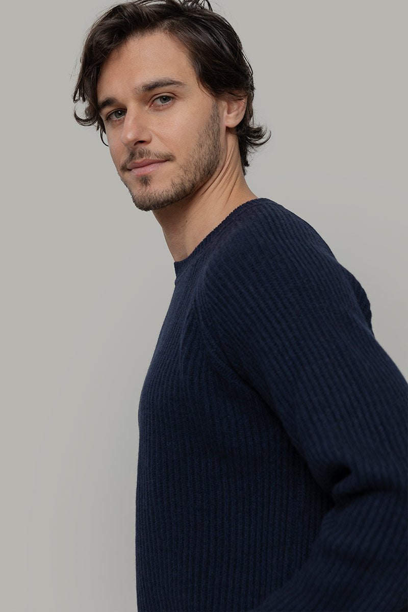 Maglione Uomo Cashmere Rigenerato a Coste Sante- Rifò Lab Moda circolare made in Italy 
