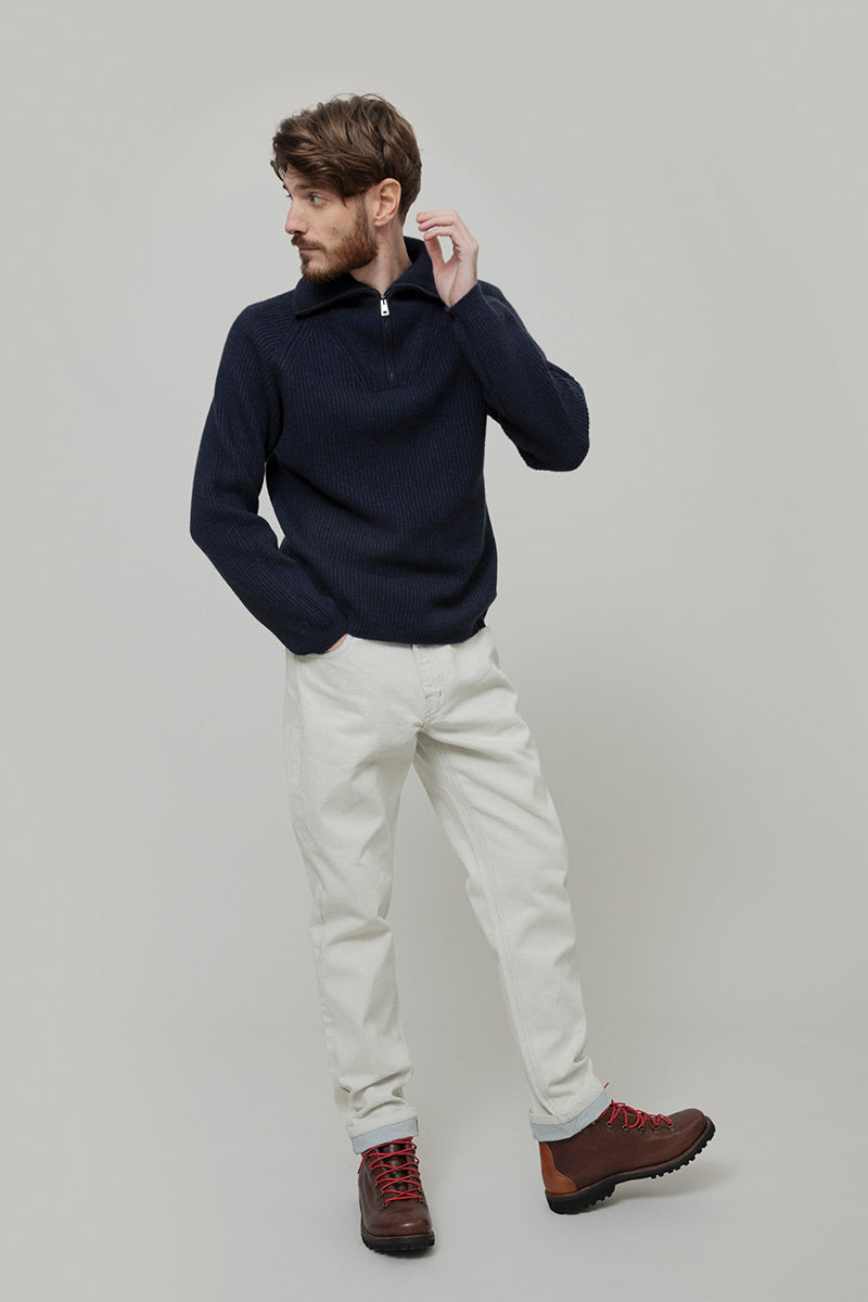 Maglione con Zip Uomo Lana Rigenerata Stefano - Rifò Lab Moda circolare made in Italy
Blu Mora