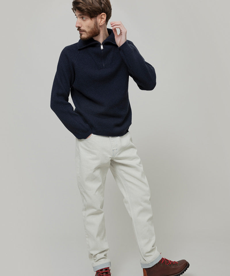 Maglione con Zip Uomo Lana Rigenerata Stefano - Rifò Lab Moda circolare made in Italy
Blu Mora