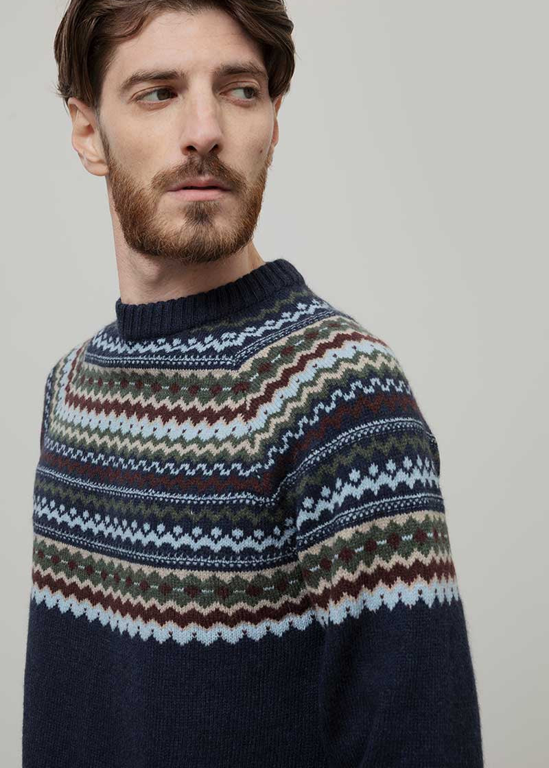 Maglione Uomo Lana Riciclata Stile Norvegese Fantasia Jacquard Armando  - Rifò Lab Moda circolare made in Italy