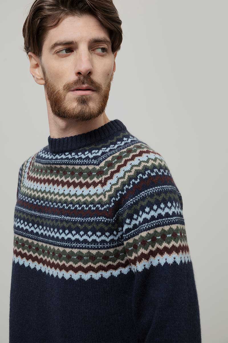 Maglione Uomo Lana Riciclata Stile Norvegese Fantasia Jacquard Armando  - Rifò Lab Moda circolare made in Italy