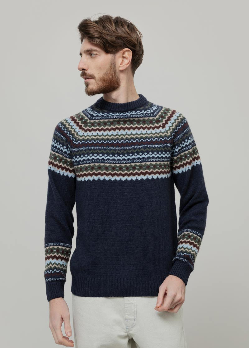 Maglione Uomo Lana Riciclata Stile Norvegese Fantasia Jacquard Armando  - Rifò Lab Moda circolare made in Italy